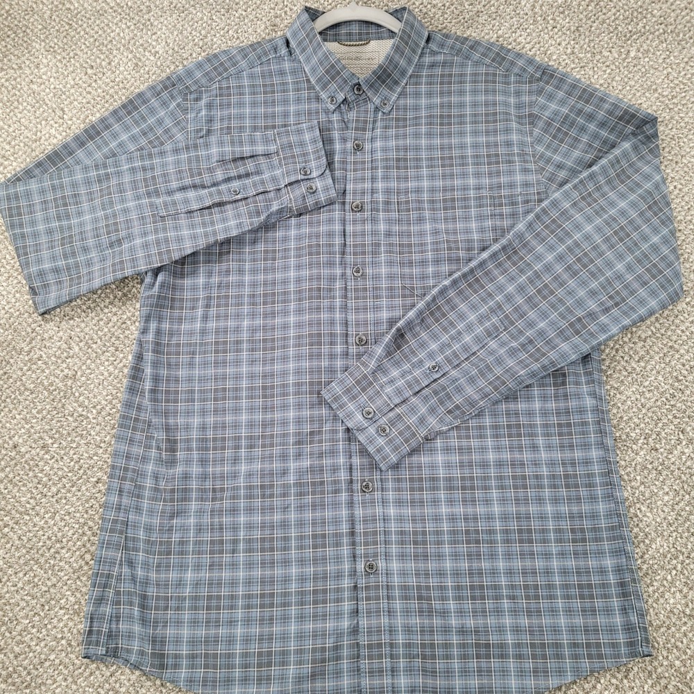 Eddie Bauer Mens Blue Plaid Button Down Shirt Classic Fit L/S Tall L Outdoors